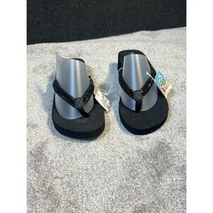 Black Women's Thick Platforms/ High Wedge T-Strap Sandals Flip Flops Y2K Sz 9